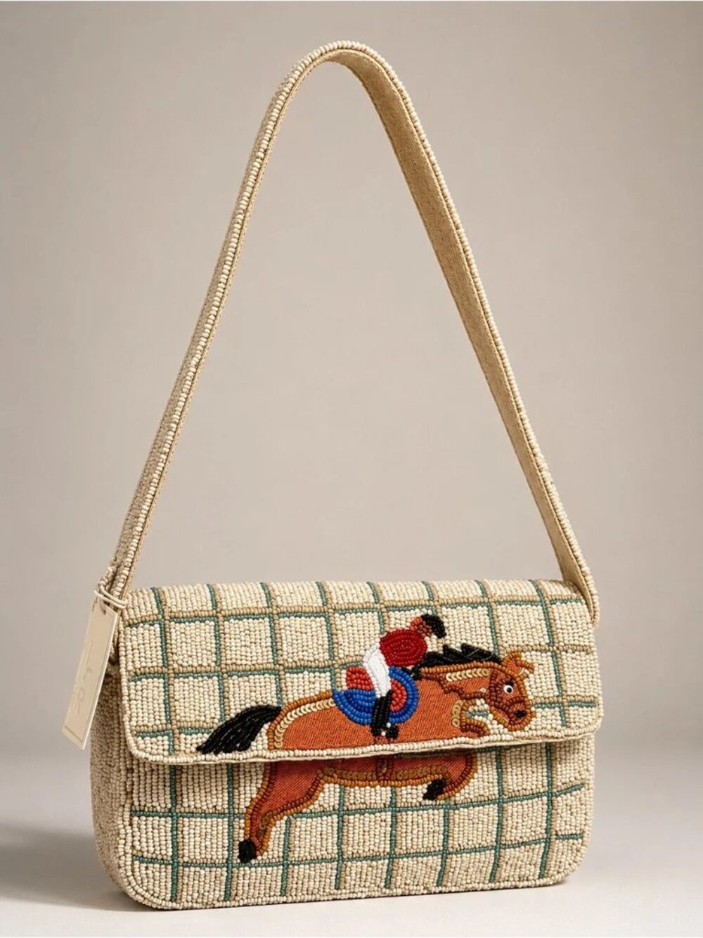 Viral Beaded Shoulder Bag Sol and Mer Horse and Jockey Handmade in India NWT